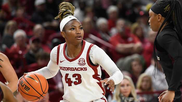 Arkansas Razorbacks guard Makayla Daniels against Texas A&M on Sunday.